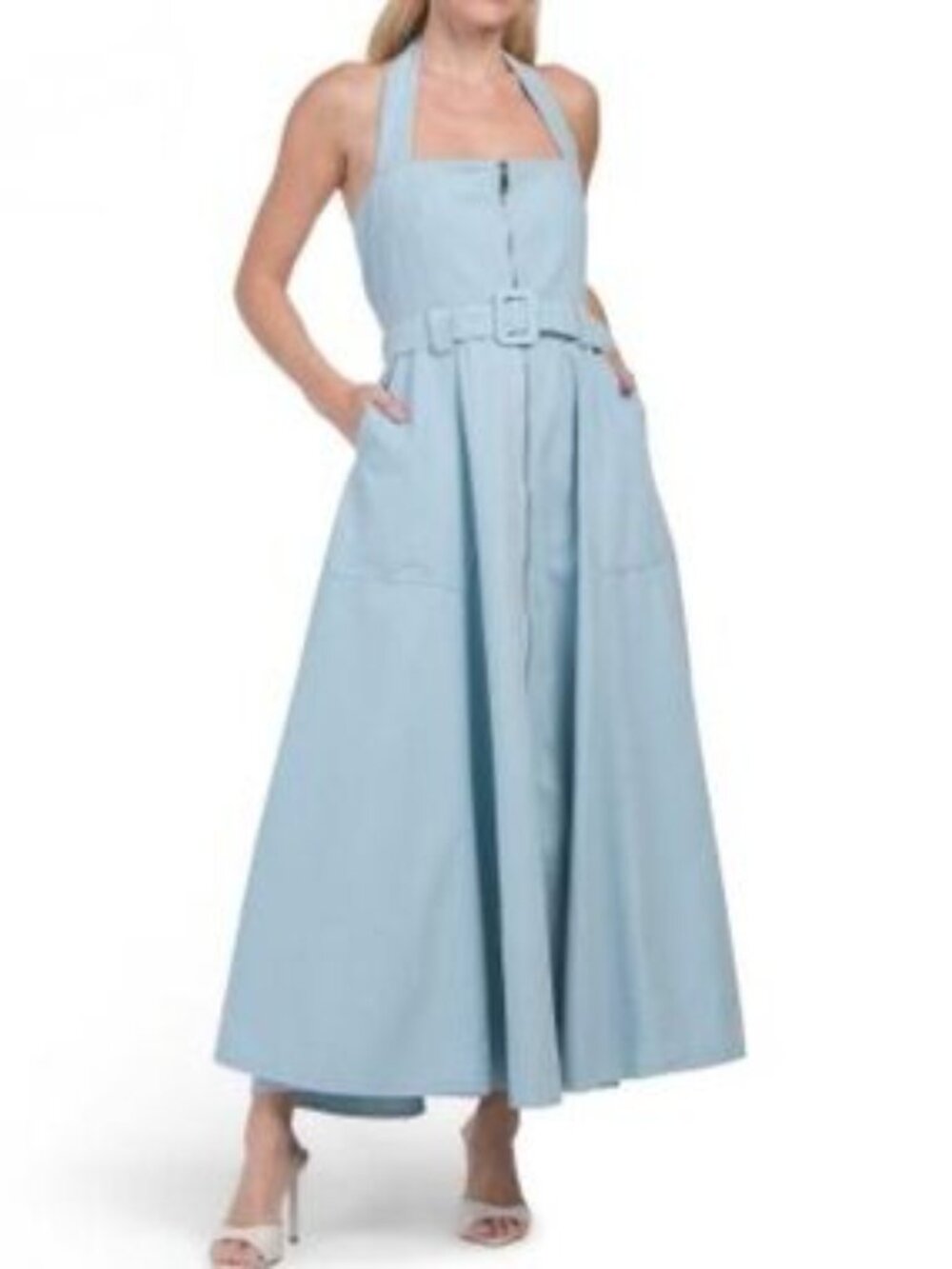 NICHOLAS Anastasia Utility Halter Maxi Dress Sky Blue Denim Size 2 NWT